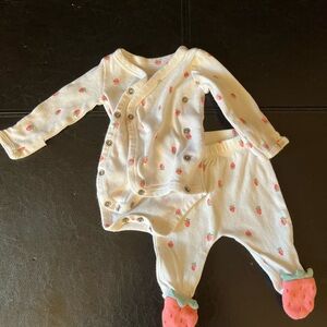 Carter's White and Pink Strawberry Footie Set